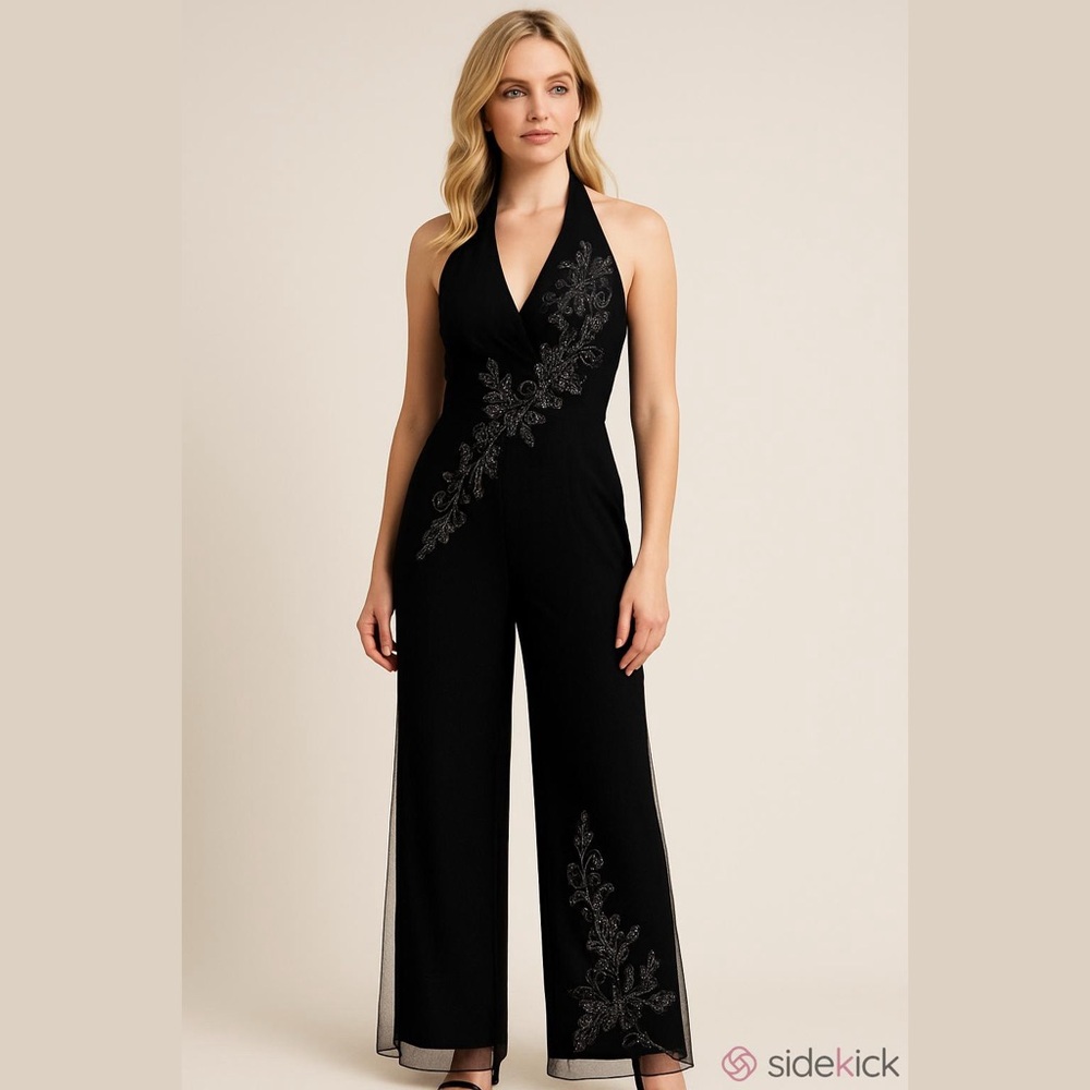 Formal Beaded Halter Jumpsuit